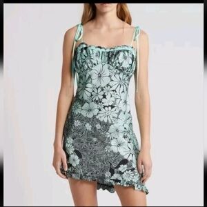 Intimately By Free People Retro Daisy Assymetric Slipdress Teal and Black  S